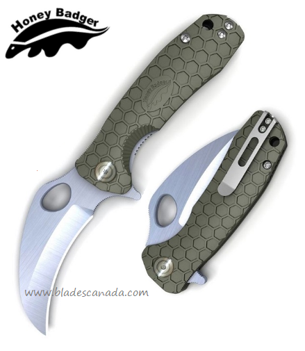 Honey Badger Med Claw Flipper Folding Knife, FRN Green, HB1123